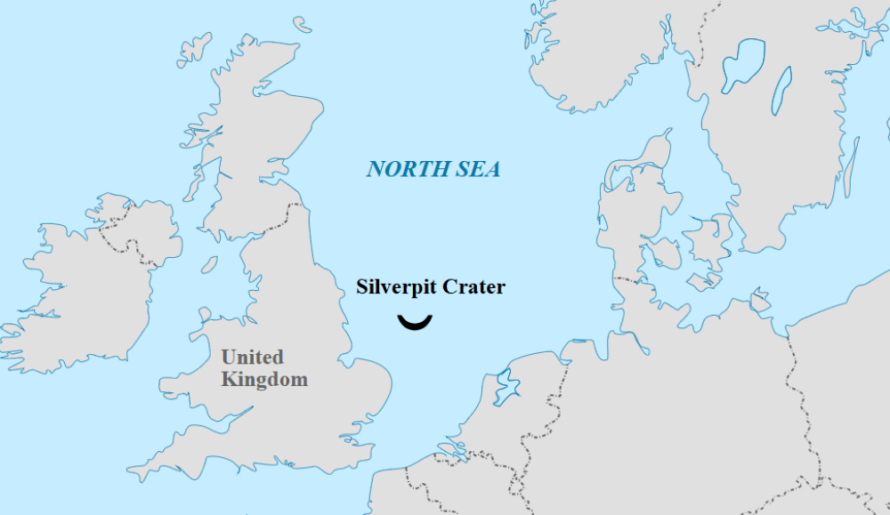 Where you'll find the Silverpit Crater in the North Sea (near england's humber estuary)